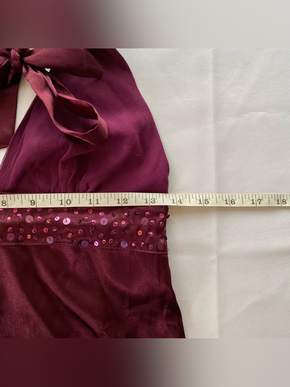 Vintage Y2K Twenty One Plum Silk/ Satin Sequined Fairycore Halter Top Small - Picture 12 of 13